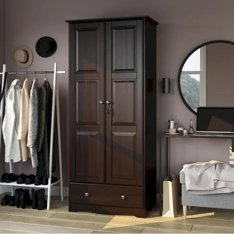 Armoire garde-robe modulable 100 % en bois massif avec poignées en métal ou en bois