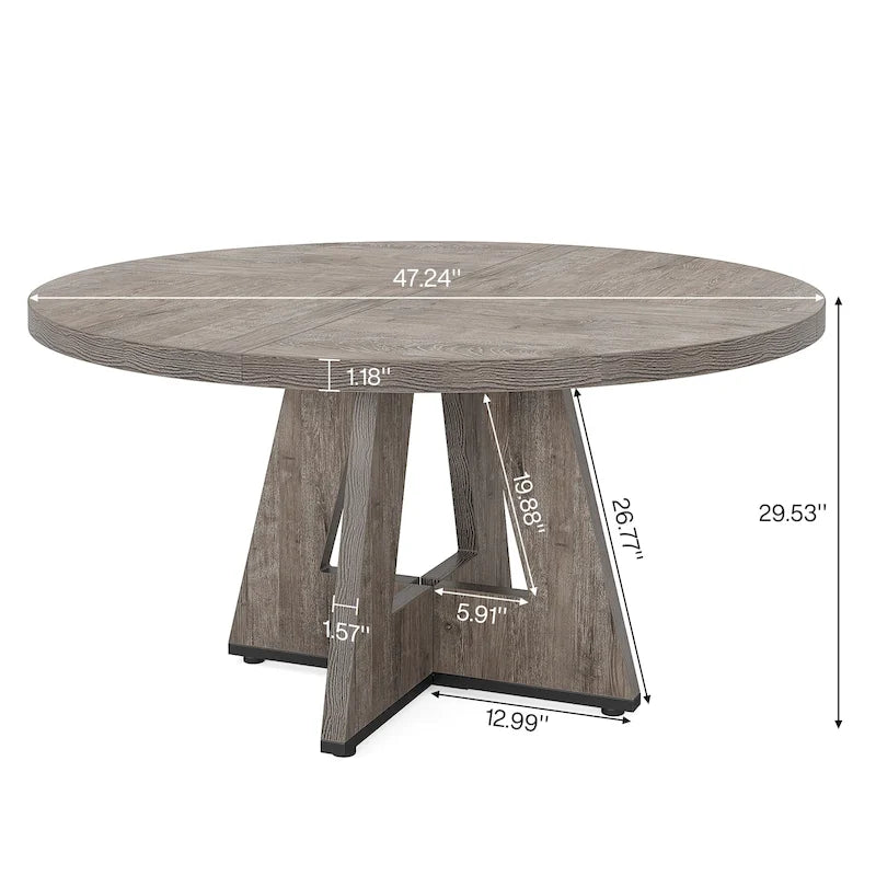 Table à manger ronde de 120 cm pour 4 personnes, table de salle à manger/cuisine/salon en bois style ferme