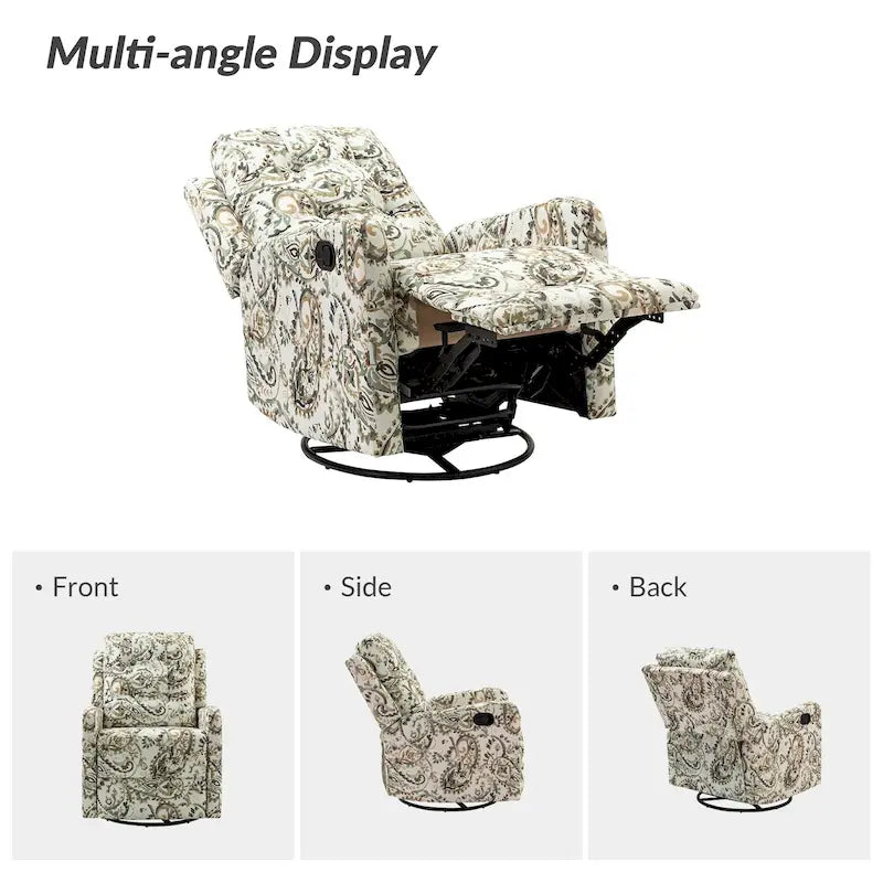 Fauteuil inclinable pivotant manuel Arlette Contemporary Floral avec dossier capitonné
