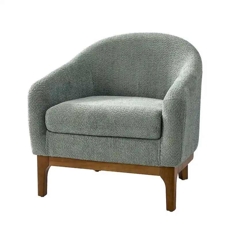 Fauteuil tonneau moderne Augus en bouclette avec pieds en bois massif par HULALA HOME