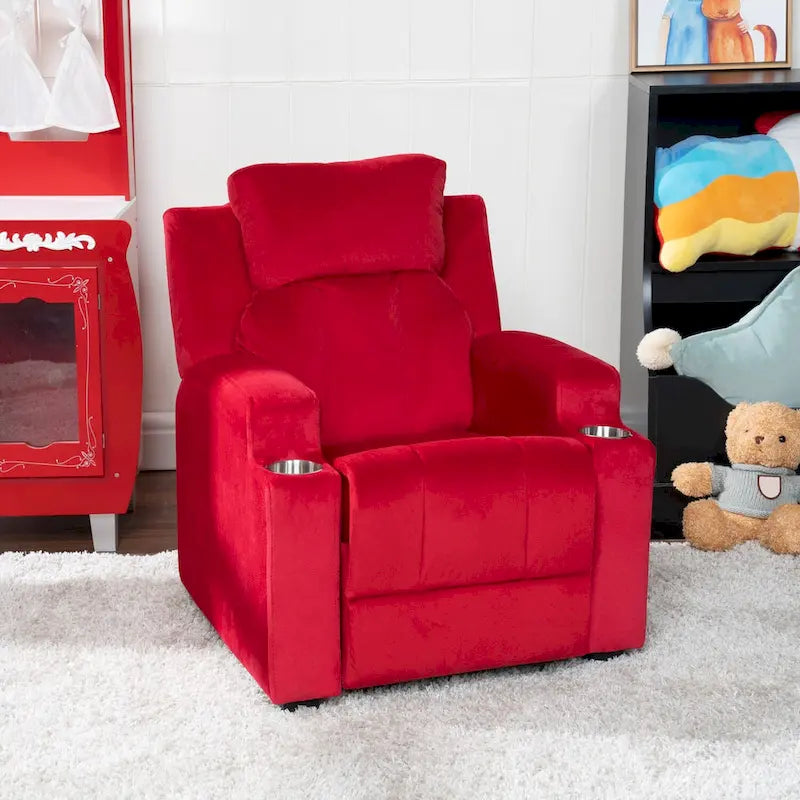 Fauteuil inclinable de luxe pour enfants avec repose-pieds, appuie-tête et 2 porte-gobelets, en microfibre, pour les enfants de 3 ans et plus