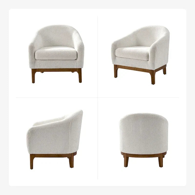Fauteuil tonneau moderne Augus en bouclette avec pieds en bois massif par HULALA HOME