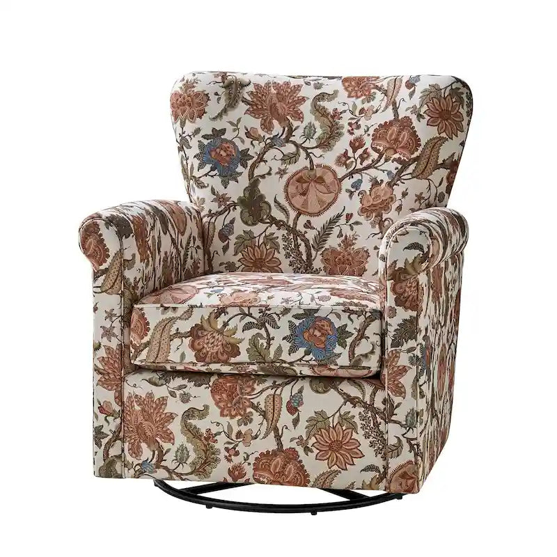 Fauteuil à bascule pivotant Georg en tissu confortable à motif floral avec accoudoirs arrondis par HULALA HOME