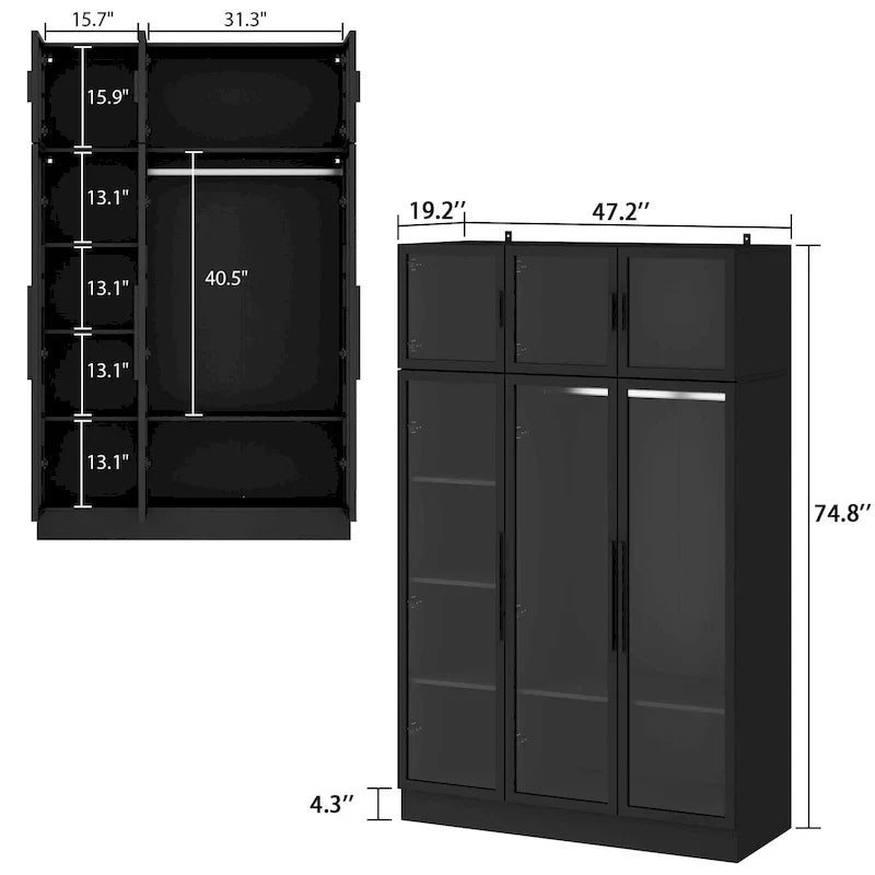 47,2 Grande Armoire LED Lumineuse Placard à Portes en Verre Entièrement en Verre