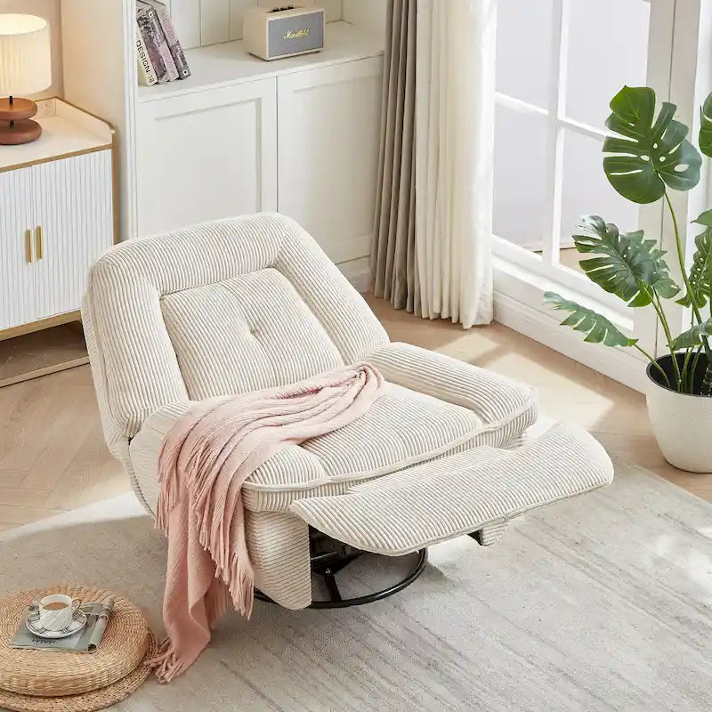 Fauteuil inclinable pivotant et coulissant en velours côtelé avec repose-pieds pour salon