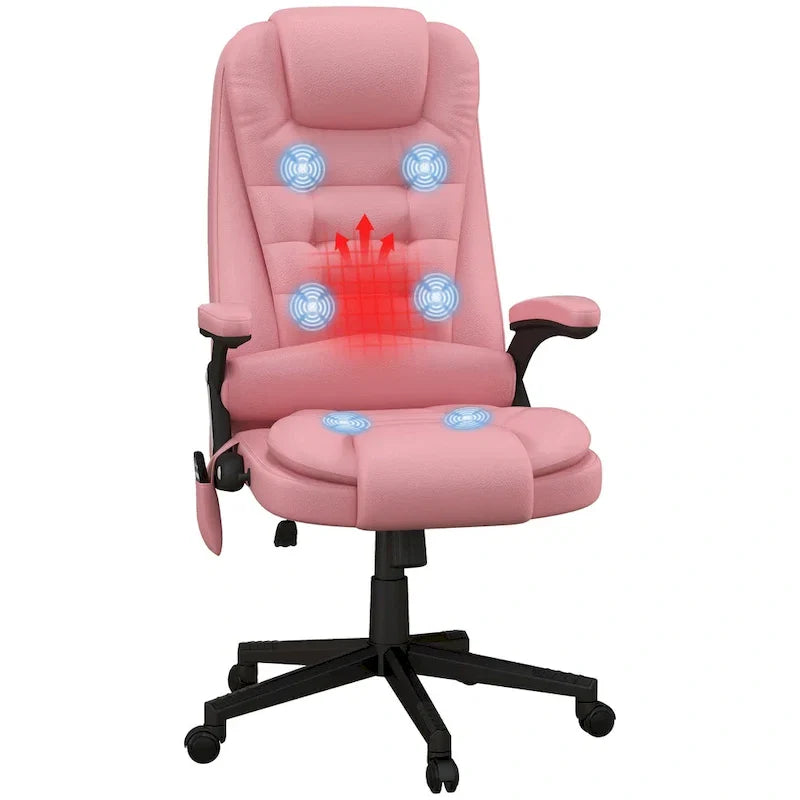 Chaise de bureau de massage vibrante à dossier haut HOMCOM avec 6 points de vibration, chaise d'ordinateur inclinable et chauffante en cuir PU