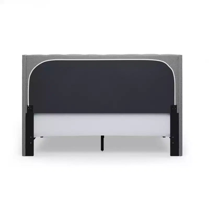 Lit plateforme capitonné à oreilles avec tissu en lin, Grand lit/Très grand lit