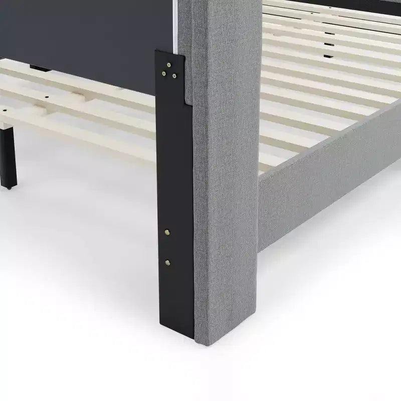 Lit plateforme capitonné à oreilles avec tissu en lin, Grand lit/Très grand lit
