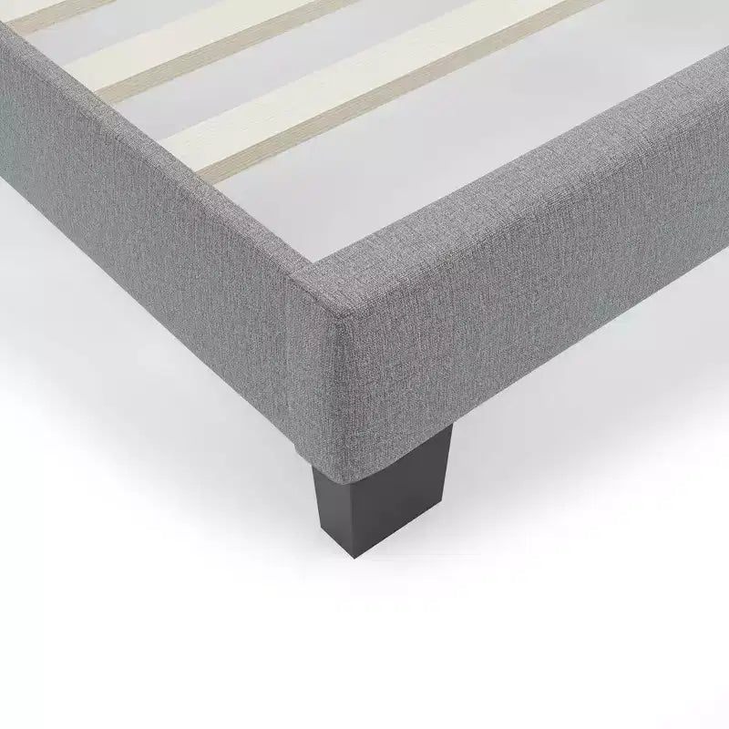 Lit plateforme capitonné à oreilles avec tissu en lin, Grand lit/Très grand lit