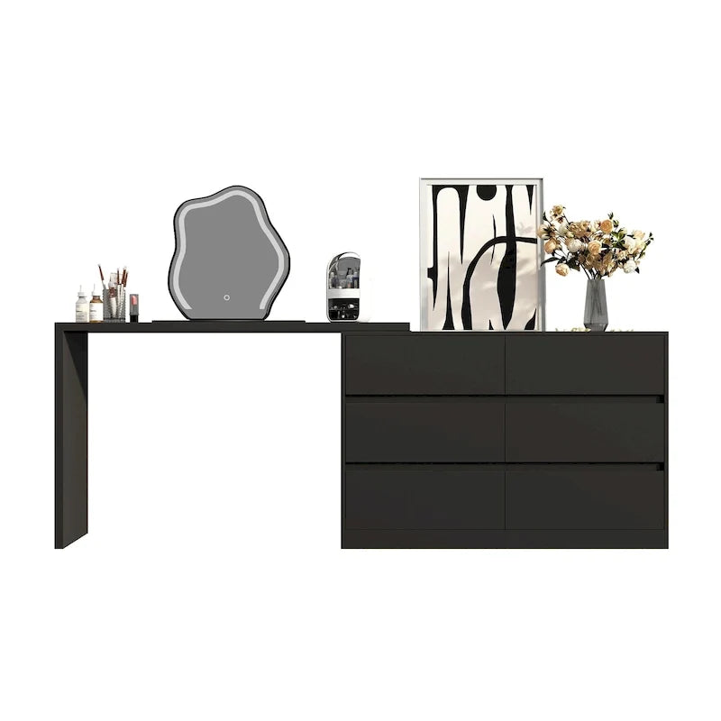 Commode pivotante 32,7H et bureau coiffeuse 6 tiroirs Blanc/Noir