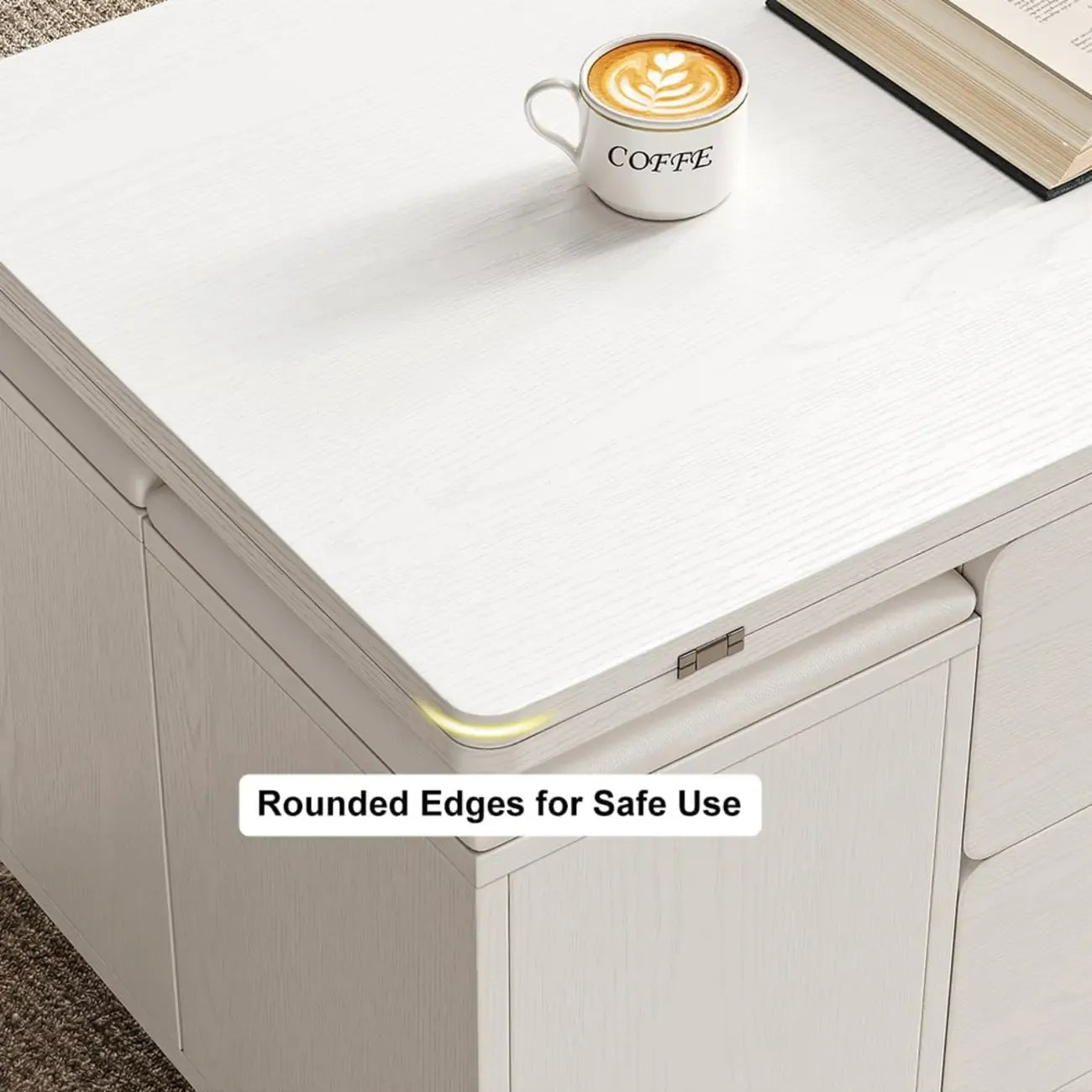Table basse relevable pliable avec 4 tabourets et rangement