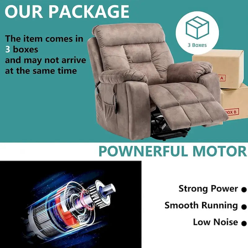 Grand fauteuil inclinable de massage électrique avec fonction de levage, chauffage et porte-gobelet dissimulé