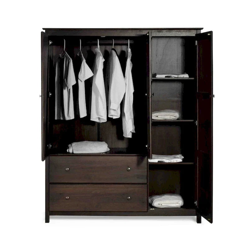 Grain Wood Furniture Armoire Shaker en bois à 3 portes - 60x72x22