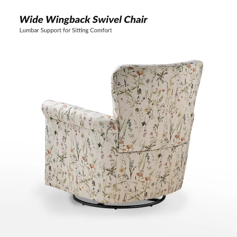Fauteuil à bascule pivotant Georg en tissu confortable à motif floral avec accoudoirs arrondis par HULALA HOME
