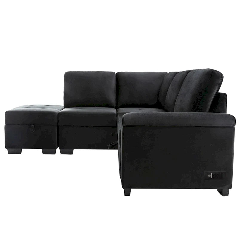 Canapé d'angle convertible 5 places en L 84,75 po avec pouf de rangement, rangement de bras dissimulé et chargement USB pour salon