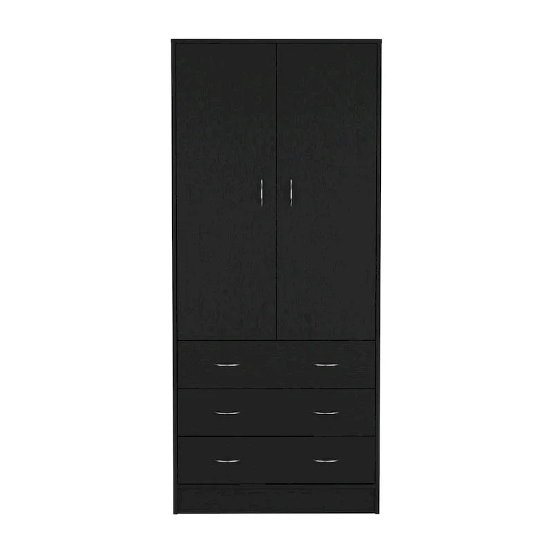 19 Armoire moderne à deux portes avec 3 tiroirs et 1 tringle de penderie pour chambre à coucher