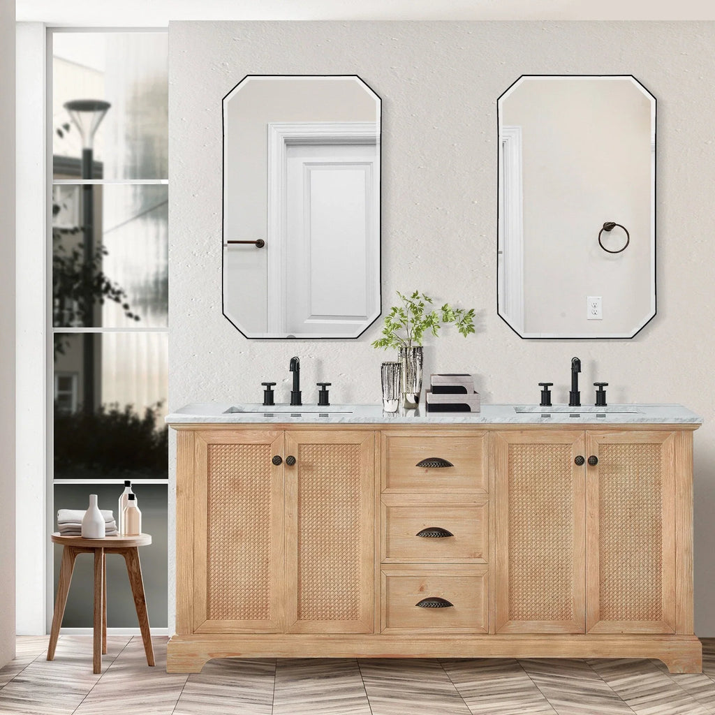 Meuble sous-vasque Hervas avec plateau en marbre naturel, sans miroir