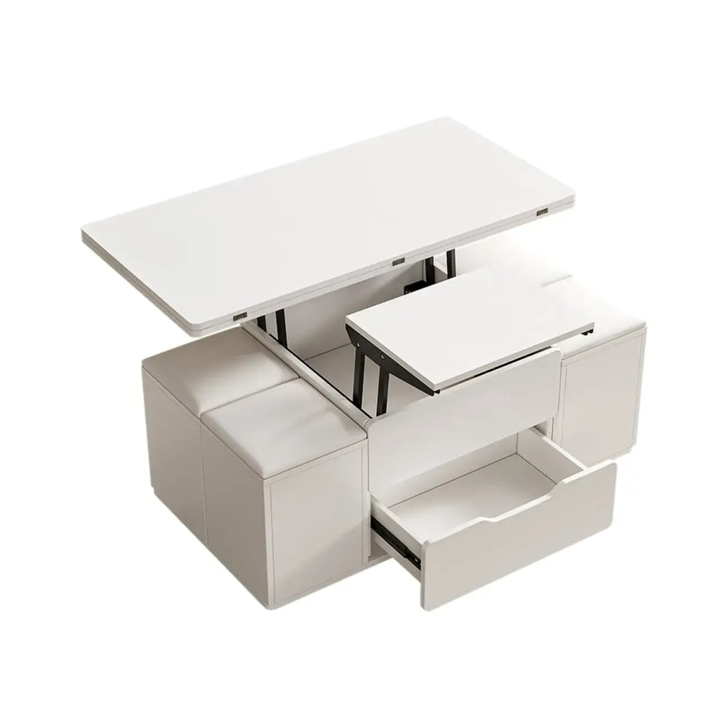 Table basse relevable pliable avec 4 tabourets et rangement