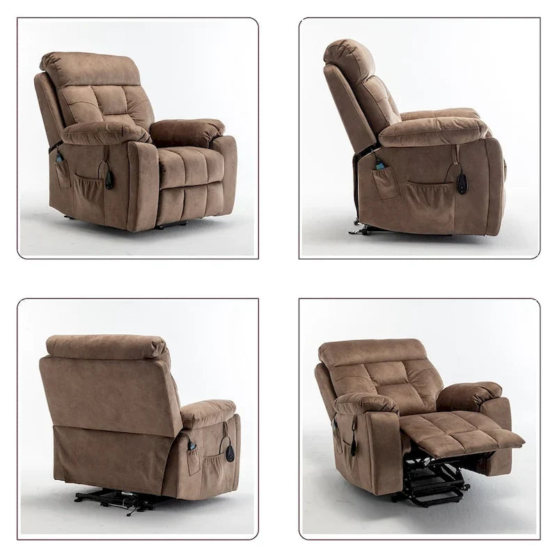 Grand fauteuil inclinable de massage électrique avec fonction de levage, chauffage et porte-gobelet dissimulé