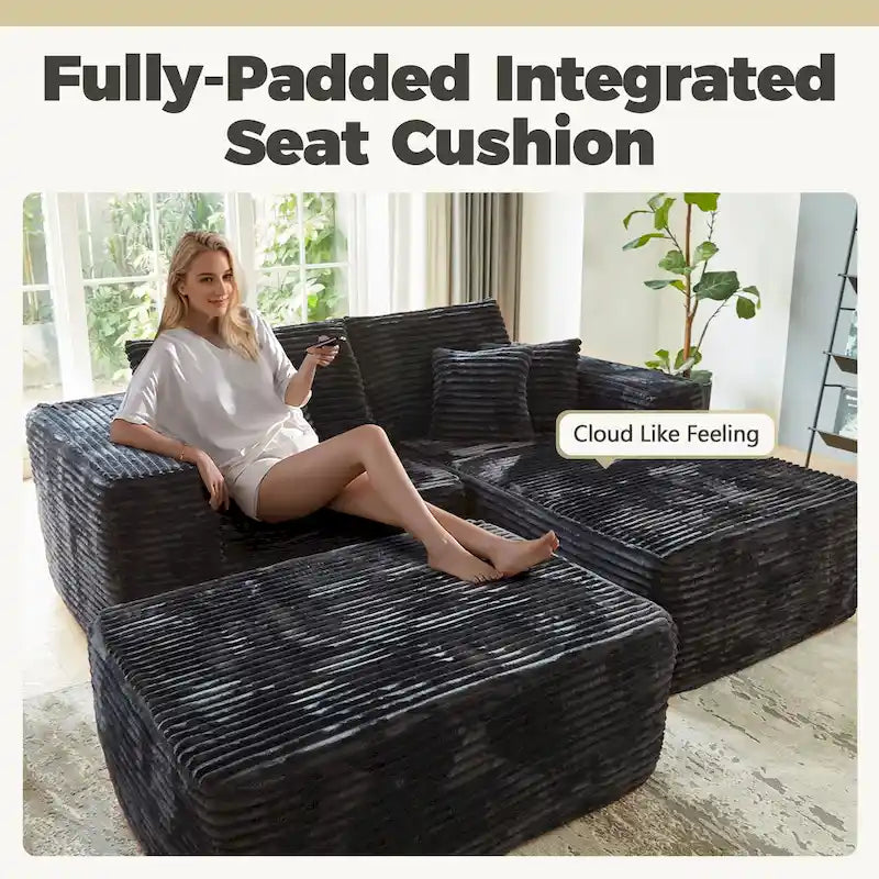 HOOOWOOO Canapé d'angle moderne en peluche avec pouf amovible