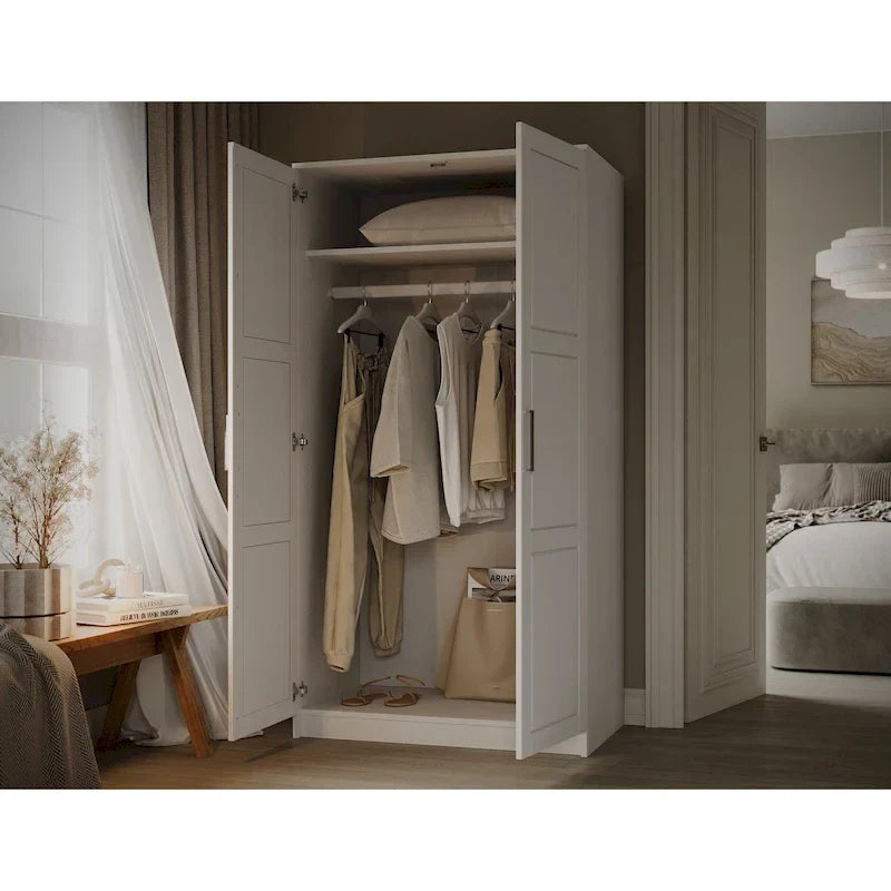 Armoire urbaine à 2 portes 100 % en bois massif avec portes pleines et portes miroir
