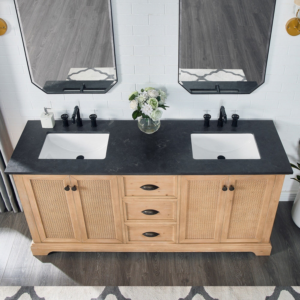 Meuble sous-vasque Hervas avec plateau en marbre naturel, sans miroir