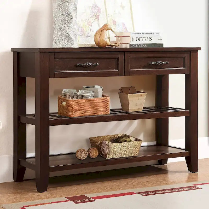 Table console de 42 po avec tiroirs et étagères à niveaux