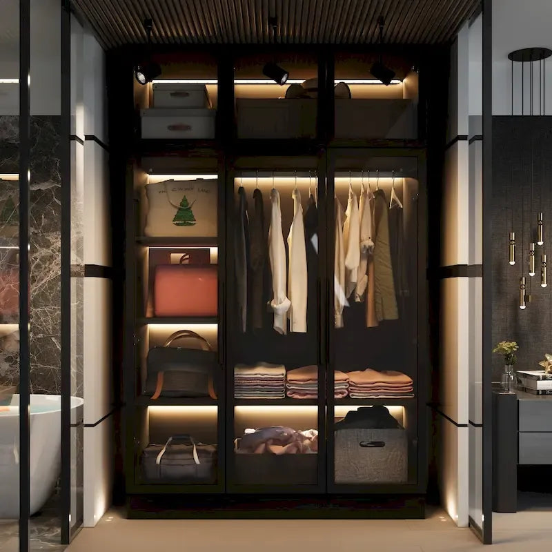 47,2 Grande Armoire LED Lumineuse Placard à Portes en Verre Entièrement en Verre