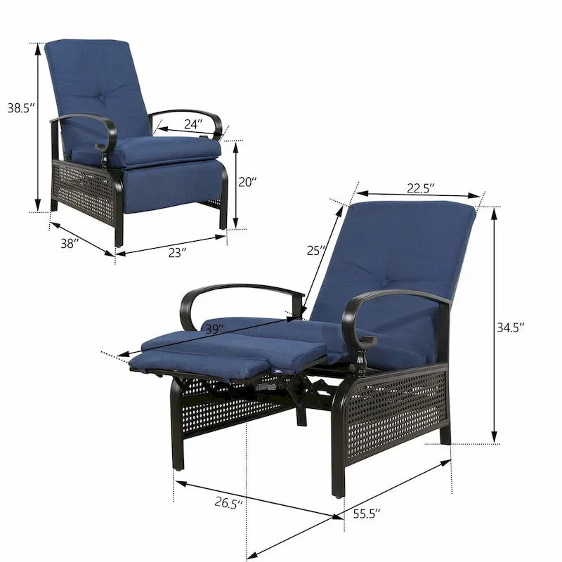 Fauteuil inclinable de salon réglable avec coussin – 38 (P) x 26,5 (L) x 38,5 (H) pouces