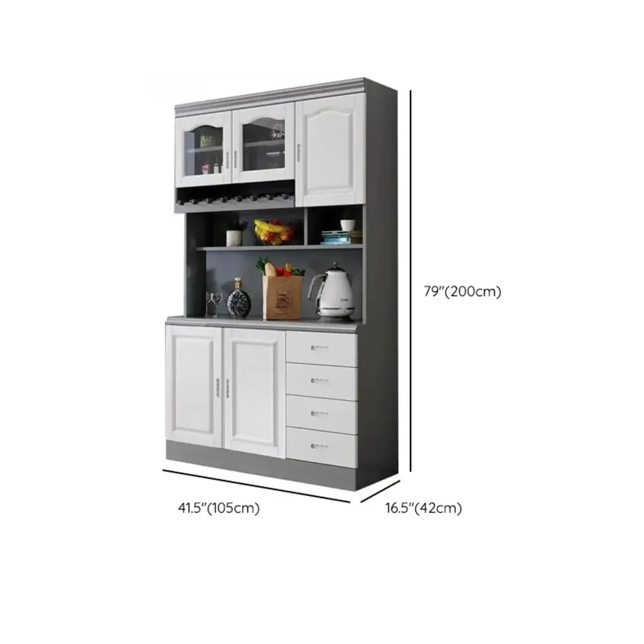 Buffet de cuisine en bois blanc avec casier à vin intégré