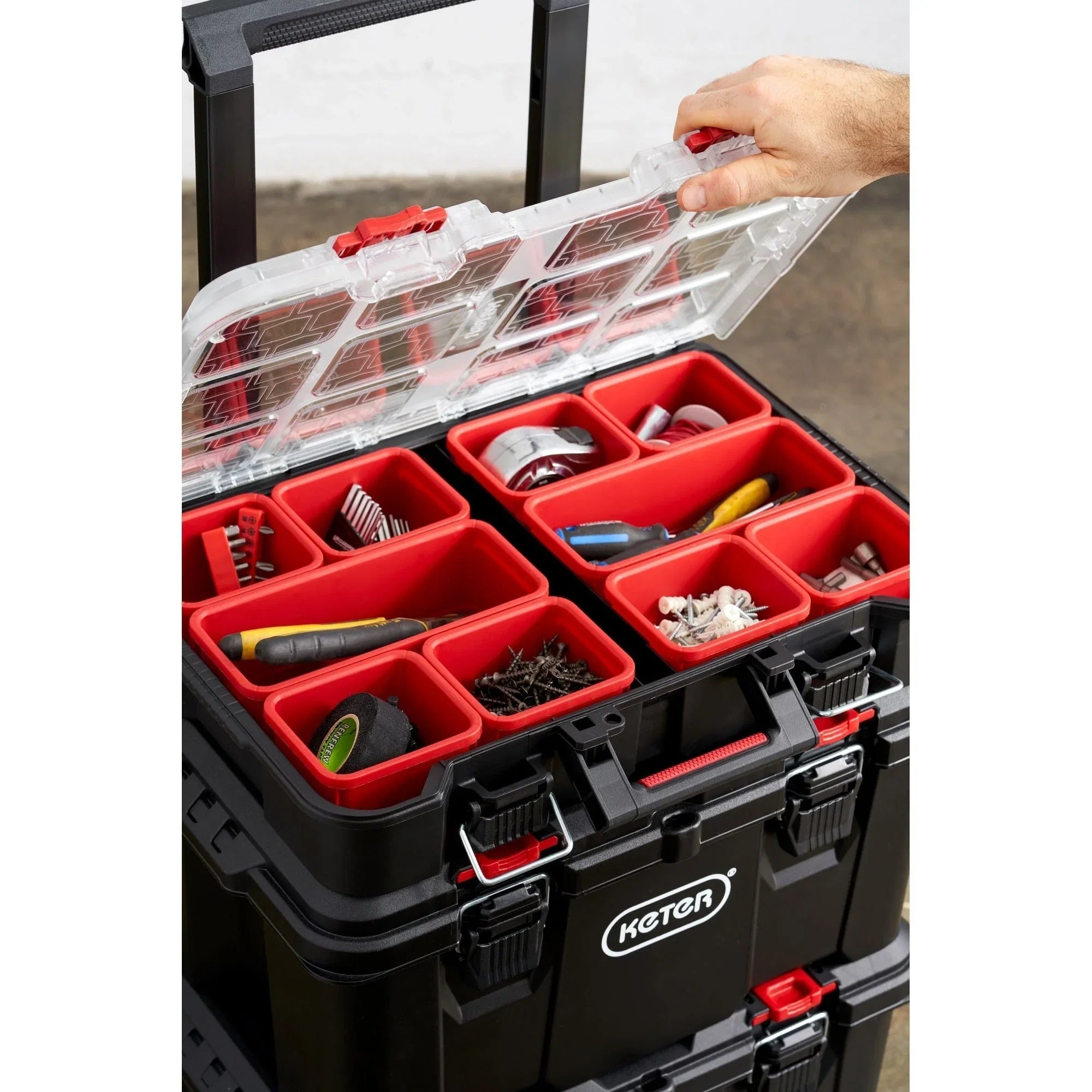 Keter Stack-n-Roll – Système modulaire 3 pièces de rangement et d'organisation d'outils mobile en résine durable