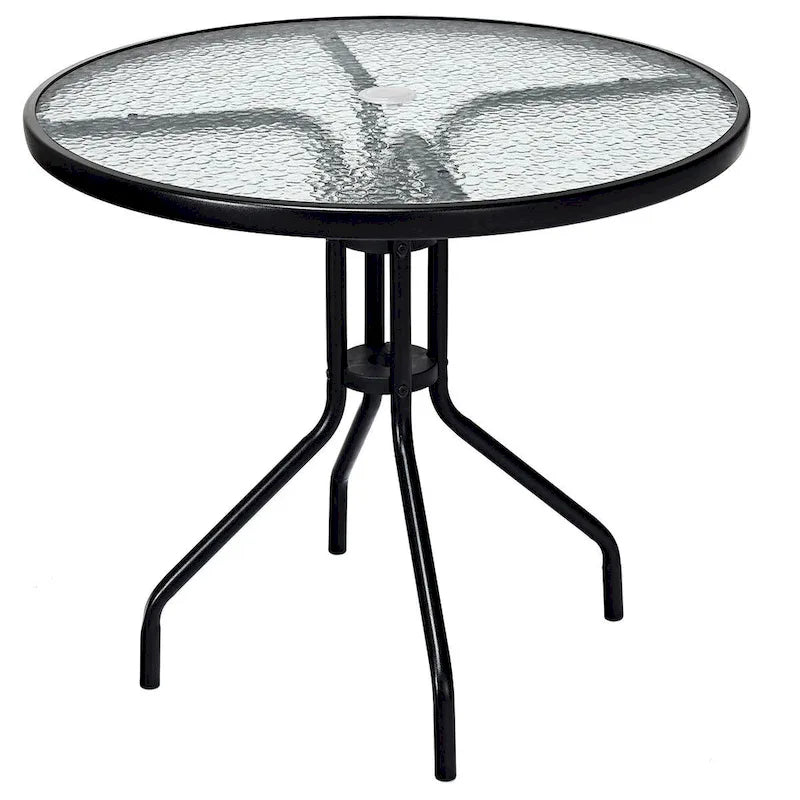 Table ronde de jardin Costway 32 avec plateau en verre trempé