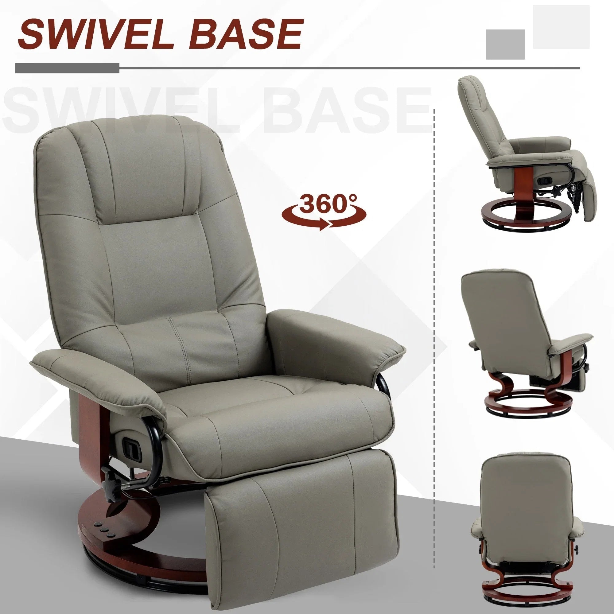 Fauteuil inclinable manuel pivotant en similicuir HomCom avec repose-pieds confortable et relaxant