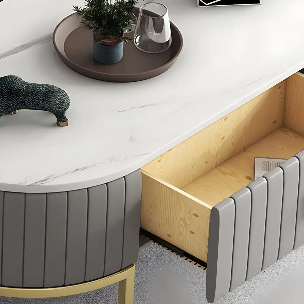 Meuble TV de rangement 79 Glam en marbre gris avec pieds