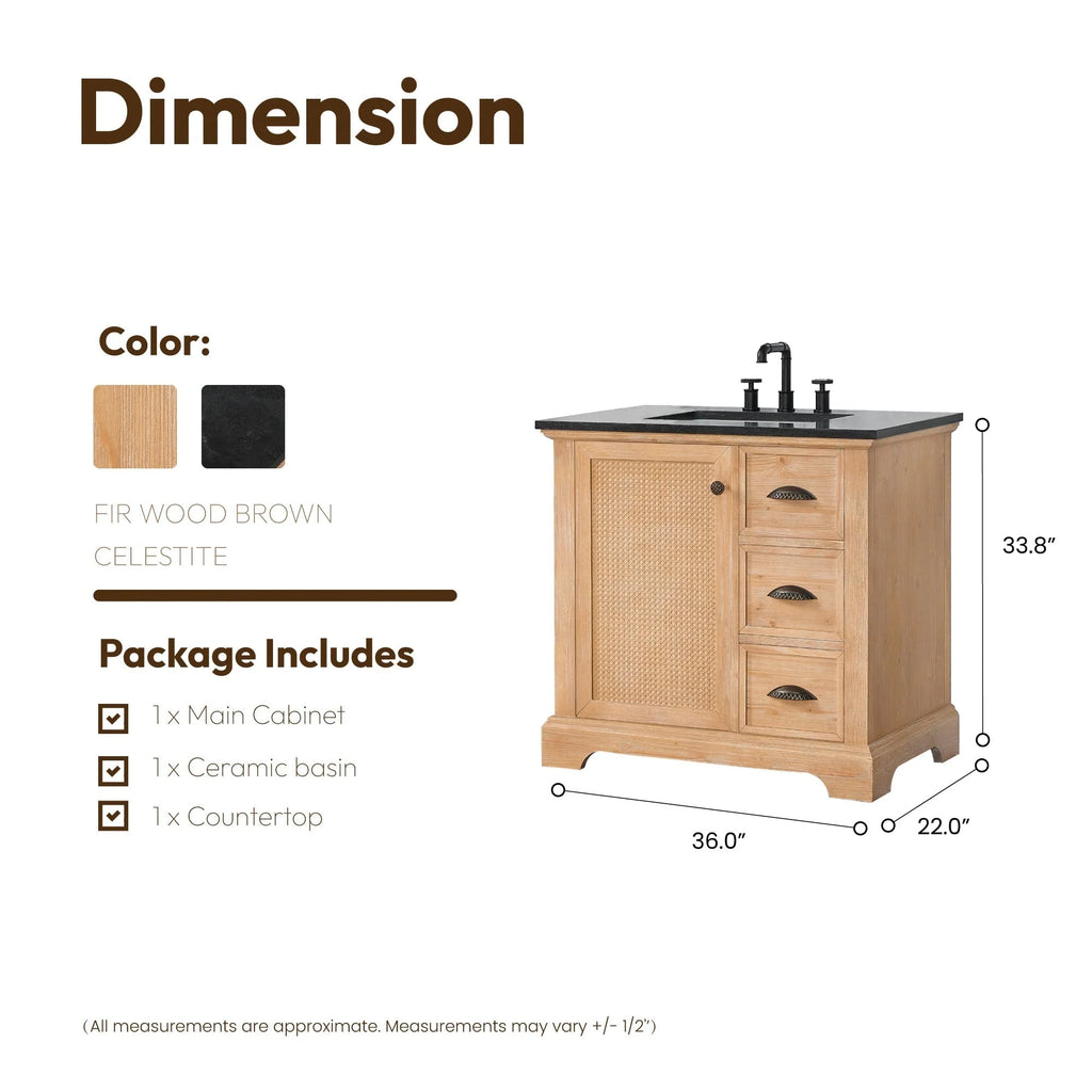 Meuble sous-vasque Hervas avec plateau en marbre naturel, sans miroir