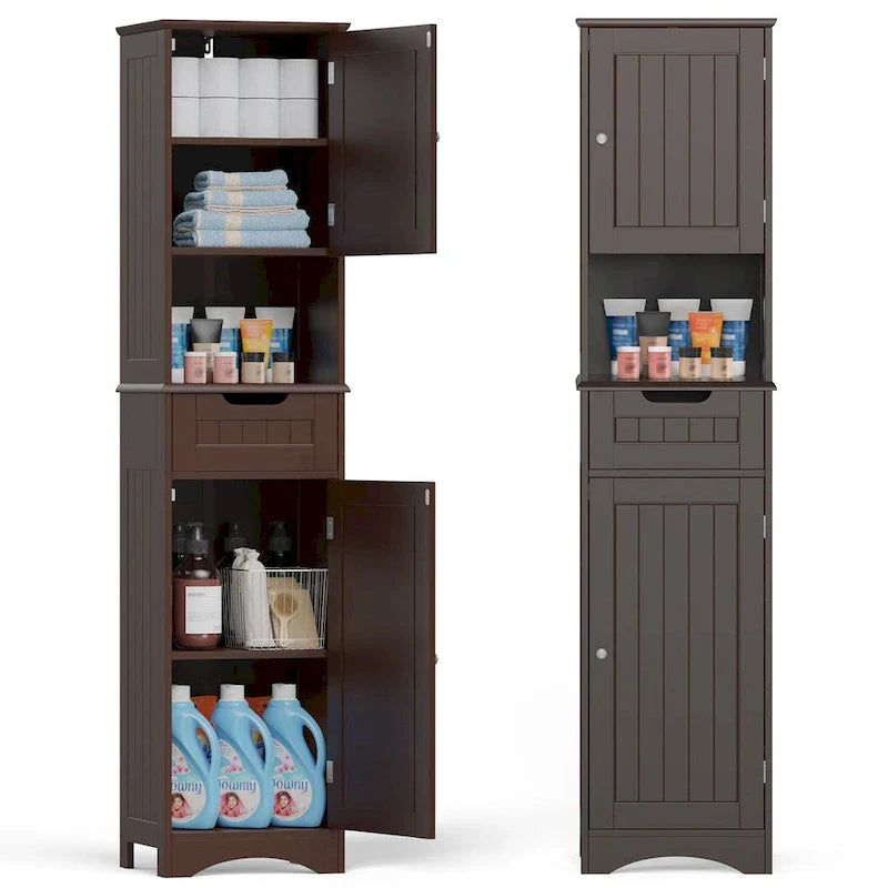 Meuble de Salle de Bain Haut de 170 cm, Colonne de Rangement Étroite avec 2 Portes et Tiroir
