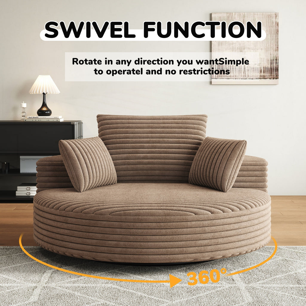 Fauteuil pivotant simple en velours côtelé et chenille avec rembourrage en mousse