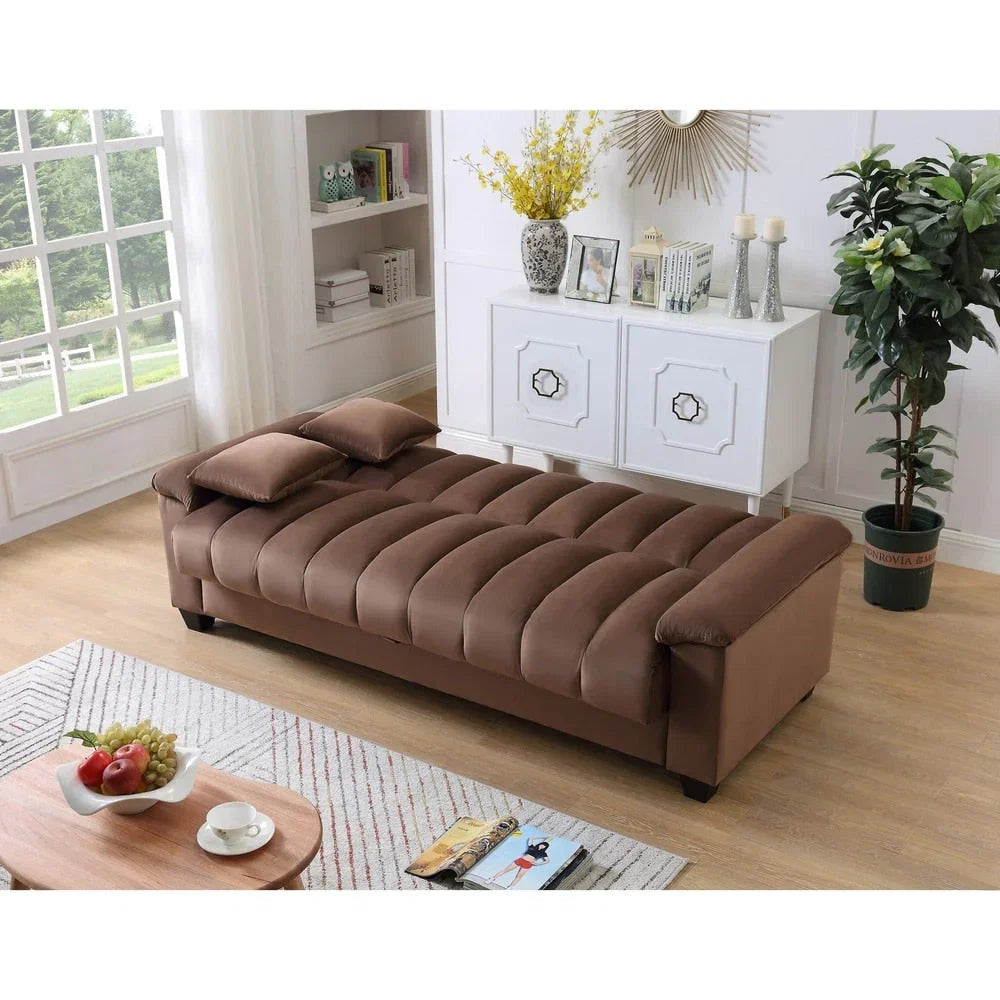Canapé convertible de salon en tissu matelassé avec dossier cannelé