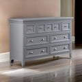 Commode Cile de 56 pouces, 7 tiroirs coulissants, bois gris, poignées rondes nickelées