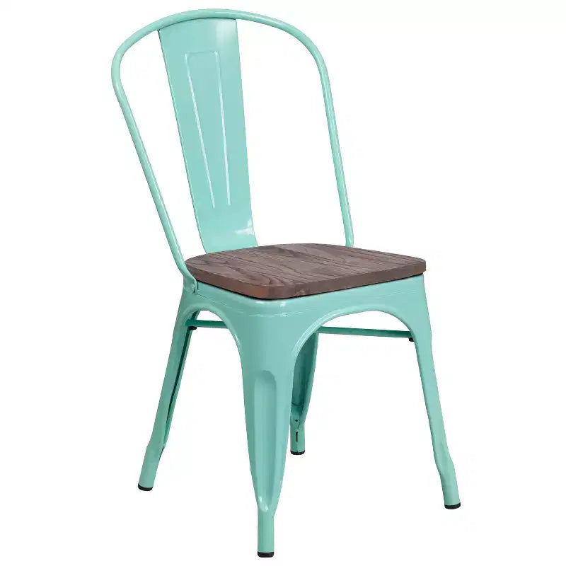 Chaise de salle à manger empilable en métal coloré avec assise en bois, capacité de 227 kg