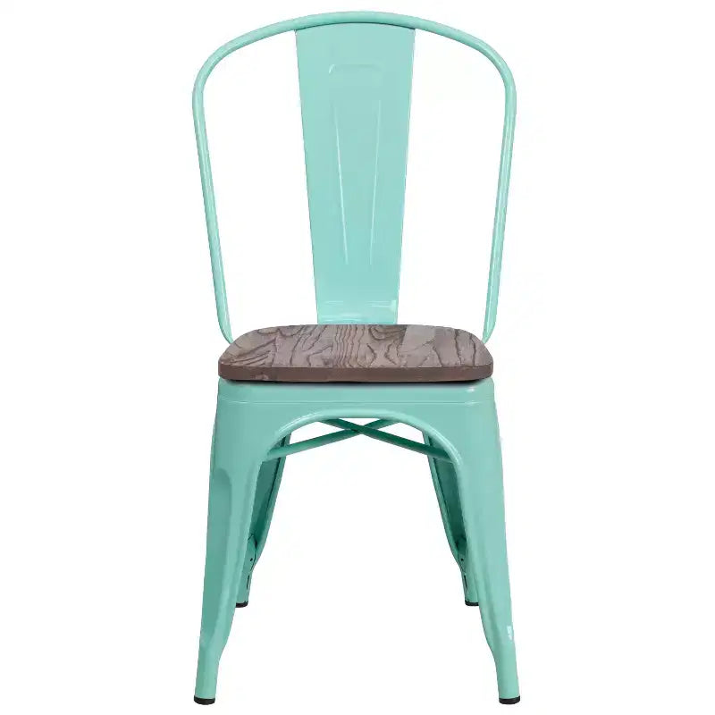 Chaise de salle à manger empilable en métal coloré avec assise en bois, capacité de 227 kg