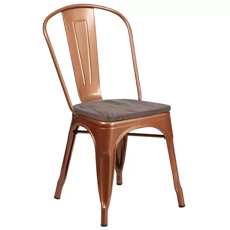 Chaise de salle à manger empilable en métal coloré avec assise en bois, capacité de 227 kg