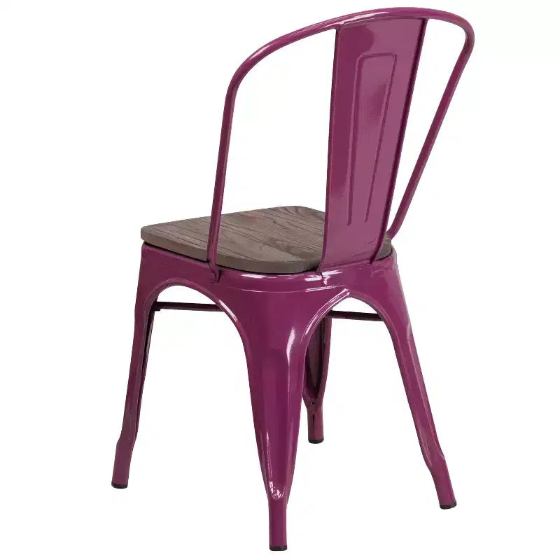 Chaise de salle à manger empilable en métal coloré avec assise en bois, capacité de 227 kg