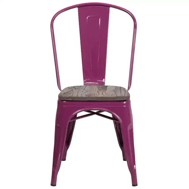 Chaise de salle à manger empilable en métal coloré avec assise en bois, capacité de 227 kg