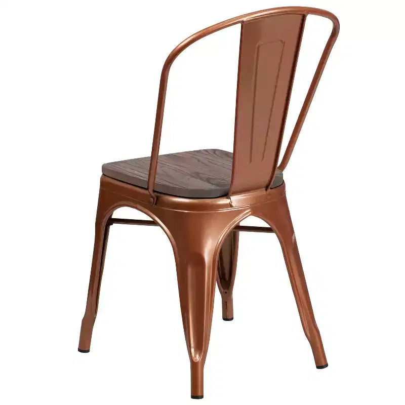 Chaise de salle à manger empilable en métal coloré avec assise en bois, capacité de 227 kg