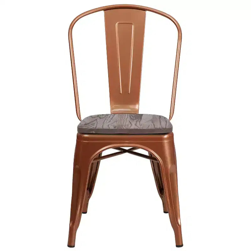 Chaise de salle à manger empilable en métal coloré avec assise en bois, capacité de 227 kg