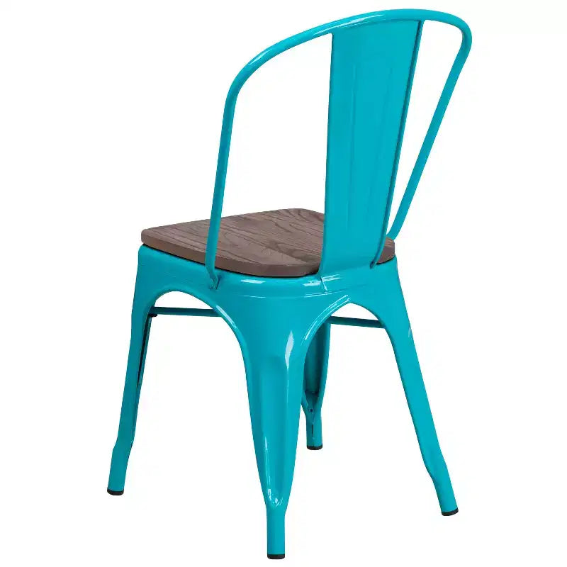 Chaise de salle à manger empilable en métal coloré avec assise en bois, capacité de 227 kg