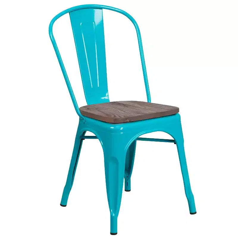 Emma and Oliver Colorful Metal Dining Stack Chair with Wood Seat