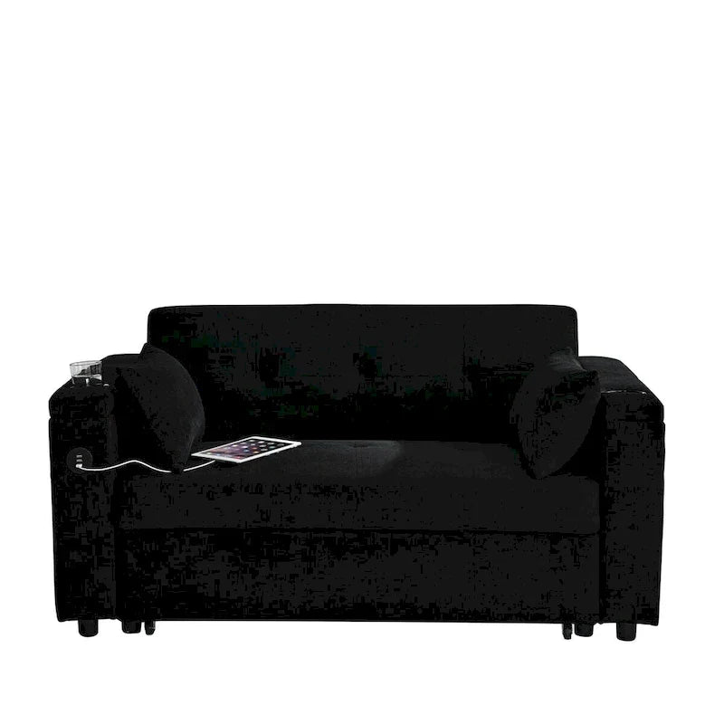 Canapé-lit gigogne 54 po, canapé-lit inclinable 2 places avec rangement, oreiller lombaire, prise USB