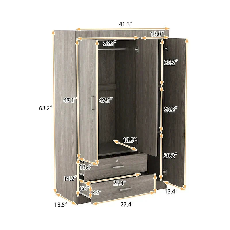 Armoire 3 portes avec 2 tiroirs